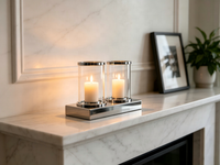 Porte-bougie Hurricane, élégant chandelier à tige haute, bougie pilier en option, taille et finition personnalisables pour table de mariage et décoration intérieure