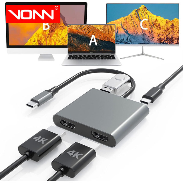 USB C Dual HDTV Adapter 100W PD USB Laptop Dual Monitor Support Type C HUB Splitter for Extended Display Laptops PC Stock