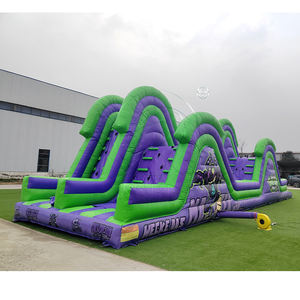 Pista <span class=keywords><strong>de</strong></span> Obstáculos Inflable Comercial Morada y Verde - Mega Desafío al Aire Libre para Niños y Adultos, Alquiler para Fiestas - Product Image 1