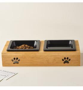 Vente chaude Portable Double Pet Nourriture & Eau Bol En Céramique Sûr Petit Animal Cervical Colonne Vertébrale Protecteur Chat Chien Mangeoire Support En Bois - Product Image 6