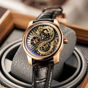 Reloj Automático OBLVLO con Diseño de Dragón Dorado 3D con Ruedas, Reloj Clásico de Cuero con Estampado de Cocodrilo Superluminoso para Hombre, JM-DRAGON - Product Image 3