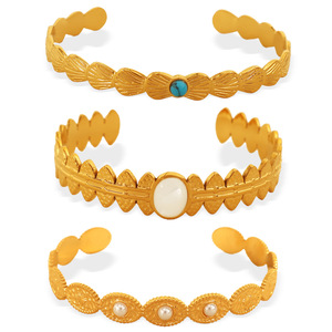 Fashion <b>Bangle</b> Zinc Alloy C Shape Open <b>Bracelet</b> With Pearl Inlay For Women Plant Design Jewelry Accessory - Product Image 5