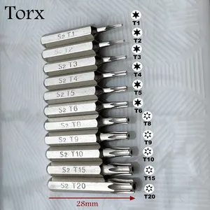 Bộ 11 đầu tuốc nơ vít S2 Torx T1 T2 T3 T4 T5 T6 T8 T9 T10 T15 T20H đầu sửa chữa hoa mận