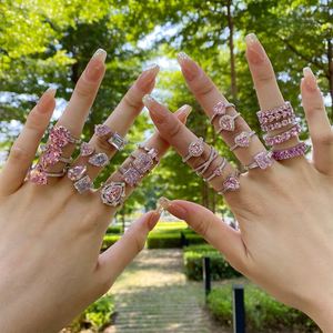 Anillos de Plata de Ley 925 con Baño de Rodio y Circonita Cúbica de Grado 5A 8A, Color Rosa Veneno, para Compromiso, Boda, Promesa, para Mujer - Product Image 3