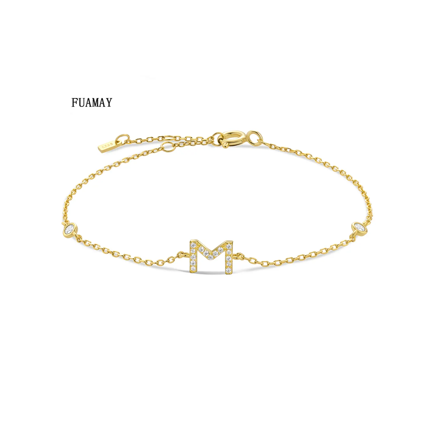 FUAMAY 18k 골드 도금 이니셜 팔찌 여성용 커플 이니셜 팔찌 6mm 편지 참 알파벳 팔찌