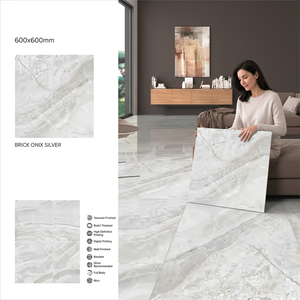 Azulejos de Porcelana Pulida Caligzo con Aspecto de Travertino Gris, 600x600 mm, Efecto Piedra Brillante para Pisos - Product Image 4