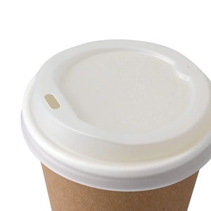 Couvre-gobelets CPLA de 90 mm de diamètre, couleur blanche, avec trou pour boire, compostables, jetables, écologiques - Product Image 3