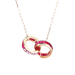 18K Gold Channel Setting Ruby Round Interlocking Jewelry Necklace