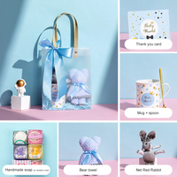 Coffret cadeau de luxe pour bébé, comprenant une tasse en céramique faite à la main, une cuillère dorée, une serviette en forme d'ours, une poupée lapin et du savon, pour les cadeaux de naissance