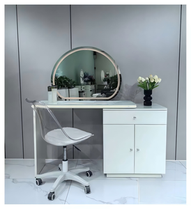Modern Makeup <b>Vanity</b> <b>Table</b> with Lighted <b>Mirror</b> White Storage Desk for Bedroom Furniture - Product Image 1
