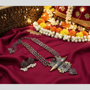Ensemble de colliers longs en pierre Pota bicolore pour femmes Bijoux ethniques indiens traditionnels Mariage et tenue de fête - Product Image 3