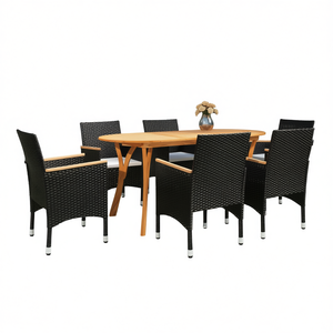 Ensemble de salle à manger d'extérieur en bois d'acacia noir, 6 places, mobilier de jardin résistant aux intempéries, style contemporain - Product Image 1