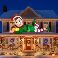 Décoration de Noël extérieure, géant elfe gonflable de Noël avec boîte cadeau, éclairage LED, décoration de jardin gonflable pour fête de Noël