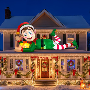 Décoration de Noël extérieure, géant elfe gonflable de Noël avec boîte cadeau, éclairage LED, décoration de jardin gonflable pour fête de Noël - Product Image 3