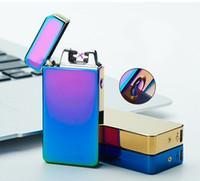 Briquet électronique à double arc, 10 couleurs, coupe-vent, ultra-fin, en métal, rechargeable par USB, à double flamme électrique
