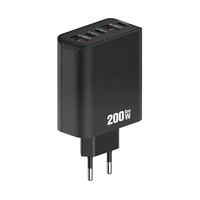 Cargador Rápido de 200W con Enchufe para EE. UU., UE y Reino Unido, 3 Puertos Tipo C + 2 USB Tipo C, QC3.0, Cargador Rápido para Teléfono Móvil, Adaptador de Corriente USB-C PD de 200W