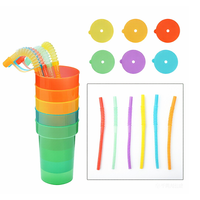 Gobelets à bec verseur néon sans BPA de 12 oz pour enfants, en plastique, avec couvercle et paille