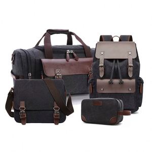Factory Matched Waterproof Canvas Travel Set <b>Backpack</b> Duffel Crossbody Toiletry Bag 4in1 Wholesale Combo Polyester Lining Zipper - Product Image 2