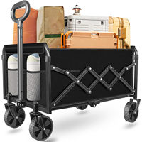 Chariot de camping d'extérieur pliable et léger avec poignée réglable et quatre roues pour pique-nique et courses