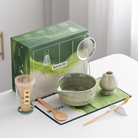 Ensemble de thé en céramique avec bol à matcha, fouet en bambou, support et boîte cadeau, capacité de 1L, ensemble de pièces