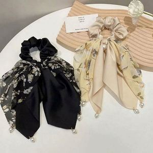 Élastique à cheveux en tissu multicolore avec nœud imitation perle, style japonais et coréen, pour queue de cheval - Product Image 3