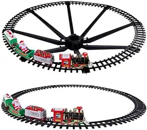 Noel oyuncak trenler Set etrafında ağaç elektrikli demiryolu tren seti w/lokomotif motor arabalar ve parçaları, pil işletilen oyun seti