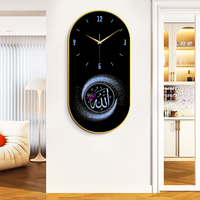 Jam dinding porselen kristal Islam, hadiah kalender Islam, seni dinding cetak kaligrafi tampilan jarum senyap
