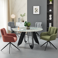 Ensemble de table et de chaises rondes de salle à manger nordique moderne, 4 places, luxe, base unique en métal en forme de pétales de fleurs, table à manger en marbre