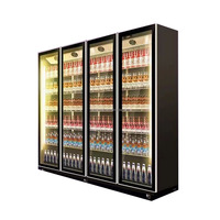 Réfrigérateur à boissons avec écran complet à 4 portes en verre, refroidissement par air, compresseur intégré, congélateur vertical pour boissons