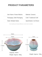 Bol à matcha en céramique et porcelaine rétro fait main, forme lotus, 450 ml, avec bec verseur, durable et polyvalent pour café, thé et usage quotidien.