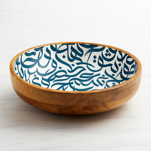 Bol décoratif en bois avec motif bleu à l'intérieur, bol de service, bol à fruits, centre de table pour la salle à manger, décoration de cuisine et de maison - Product Image 4
