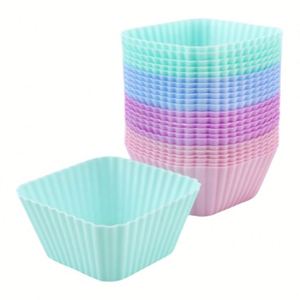 Moules à cupcakes carrés en silicone réutilisables, moules à muffins antiadhésifs et ensemble de moules à gâteaux pour la pâtisserie - Product Image 4
