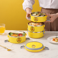 Boîte à lunch circulaire multicouche à deux/trois niveaux en acier inoxydable 304 pour l'extérieur Compartiments Bento Bowls Student Lunch Box PP Lid