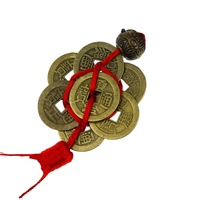 Chaîne de clés avec 6 pièces de monnaie en cuivre, nœud chinois, corde rouge, Feng Shui, cadeau porte-bonheur, charme porte-bonheur, décoration pour la maison et la voiture