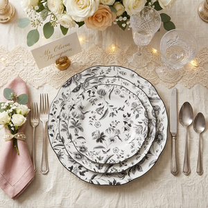 Juego de <span class=keywords><strong>Vajilla</strong></span> de Cerámica con Diseño Floral Inglés Personalizado, Platos de Porcelana con Decoración Festoneada Vintage, Aptos para Lavavajillas, <span class=keywords><strong>Vajilla</strong></span> para Bodas - Product Image 2