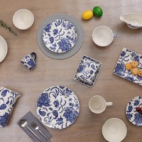 Vente d'usine Vaisselle en céramique imprimée bleue élégante Décoration de table en relief pour la maison Ensemble de vaisselle en porcelaine fine