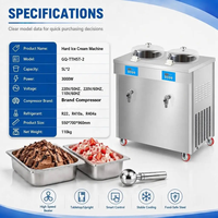 Machine à glace italienne professionnelle, nouvelle, 2 saveurs, congélateur discontinu 3000W, double cylindre, écran tactile, longue durée de vie