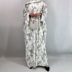 Modest Luxury Bright Color Floral Printed Open Abaya <b>Cardigan</b> with a Matching Hijab Flowing Silhouette 1475# - Product Image 6