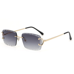 Lunettes de soleil carrées pour femmes de créateur avec verres UV400, bords coupés sans monture, nuances carrées sans monture, monture tendance en alliage - Product Image 3