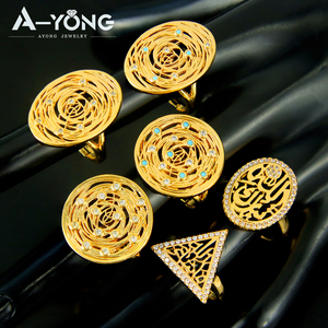Anelli di Gioielleria Eleganti AYONG, Placcati in Oro <span class=keywords><strong>18k</strong></span> con Zirconi, Anti-ossidazione, con Lettere Arabe per Uso Quotidiano - Product Image 2
