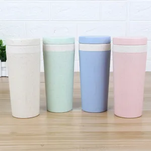 Biodegradable Material Wheat Straw Drinkware Cup Low MOQ Free Sample Portable Reusable Green Tea Water Cups With Rope Cover