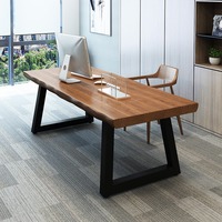 Bureau de travail en bois de chêne massif au design minimaliste nordique, table longue moderne en fer forgé simple pour la maison, le bureau, la chambre à coucher