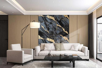 Panneau mural décoratif auto-adhésif effet marbre noir doré brillant et imperméable pour chambre à coucher