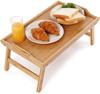 Plateau de lit en bois d'acacia FSC&BSCI pour manger, plateaux de petit-déjeuner avec pieds pliables