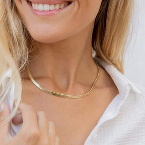 שרשרת דגיגי דג מפלדת אל-חלד מצופה זהב 14 קראט של eManco, שרשרת שטוחה גמישה בצורת עצם נחש, שרשראות להב, תכשיטים מינימליסטיים לערימה - Product Image 5