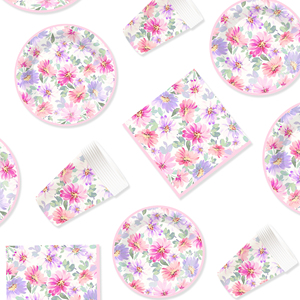 DAMAI - Juego de Vajilla Desechable con Diseño de Flores para Fiestas de Cumpleaños Infantiles, Incluye Platos de Papel, Servilletas y Mantel - Product Image 4