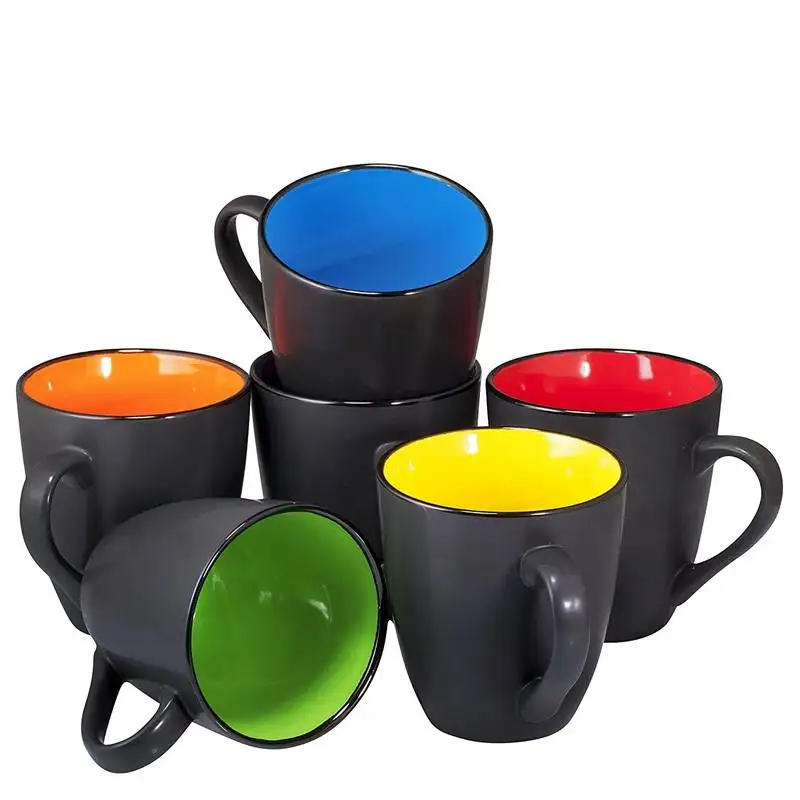 Ingrosso Logo personalizzato personalizzato 16oz colore interno esterno di colore nero in ceramica con imballaggio individuale tazza di caffè