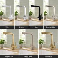 Robinet de cuisine contemporain à double poignée pivotant à 360° en laiton avec eau chaude/froide et filtre à eau potable, garantie 3 ans pour les hôtels