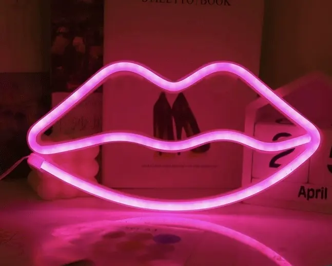 LED Lips Mouth Kiss Neon Light Lamp Sign for Desk Wall Decor Restaurant Bar Office