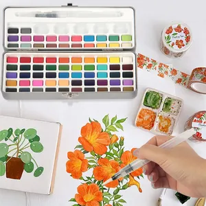 Watercolor Paint Set 72 Vivid Colors In Portable Box Include Brush Palette Sponge Pocket Travel Watercolor Set